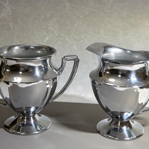 Vintage CHROME Sugar and Creamer Set PAIR - Picture 2 of 14